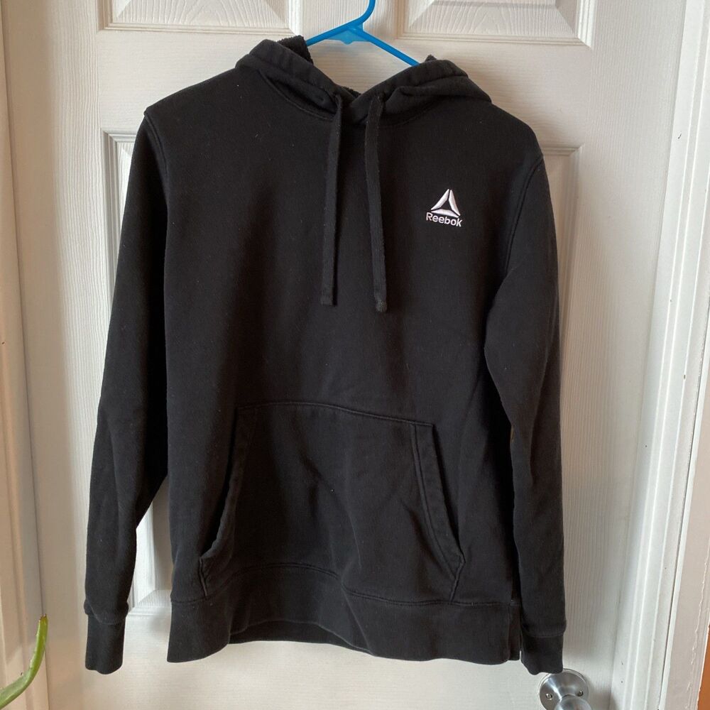 Reebok Hoodie Men’s Size Small Black Pullover Pouch Fleece Lined